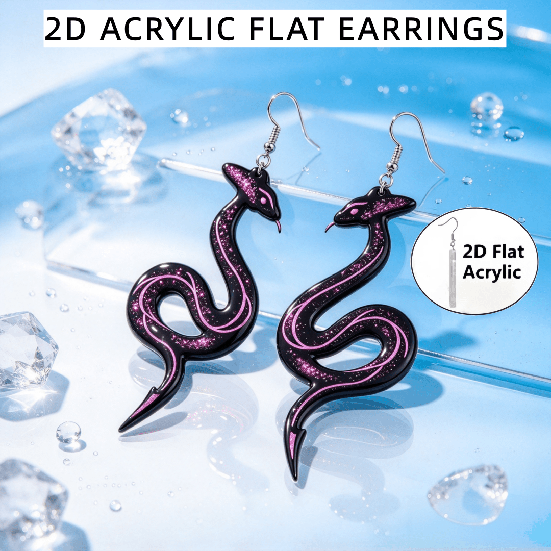 Gothic 2D Flat Acrylic Curved Snake Drop Earrings